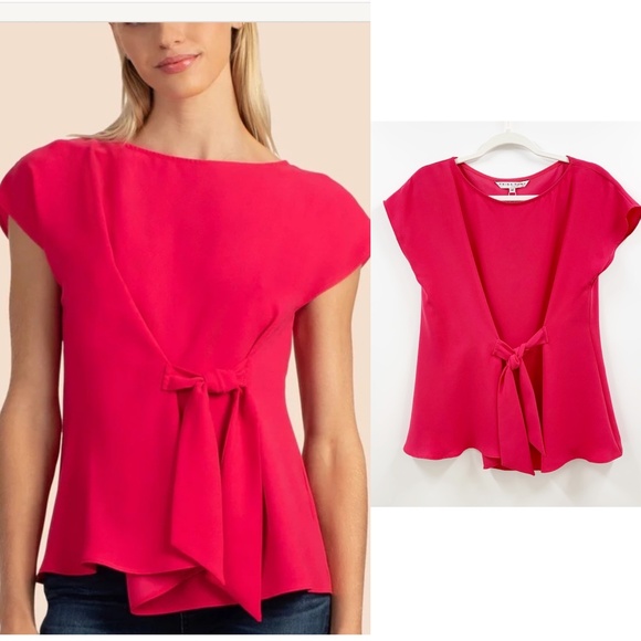 Trina Turk Noble Top Tie Front Cap Sleeve Pink Sz M NEW with Tag - Picture 1 of 11